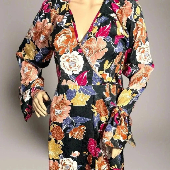 New BAND OF THE FREE Boho Floral Multi Hi-Lo Wrap Maxi Dress Long Sleeve Hippie - Picture 6 of 13